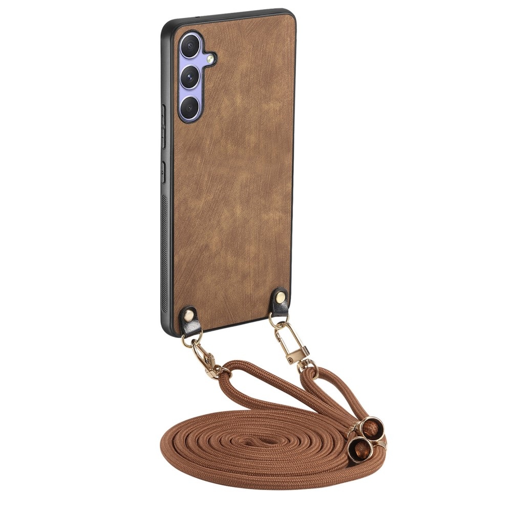 Retro gelový obal se šňůrkou a s umělou kůží na Samsung Galaxy A26 5G - hnědý
