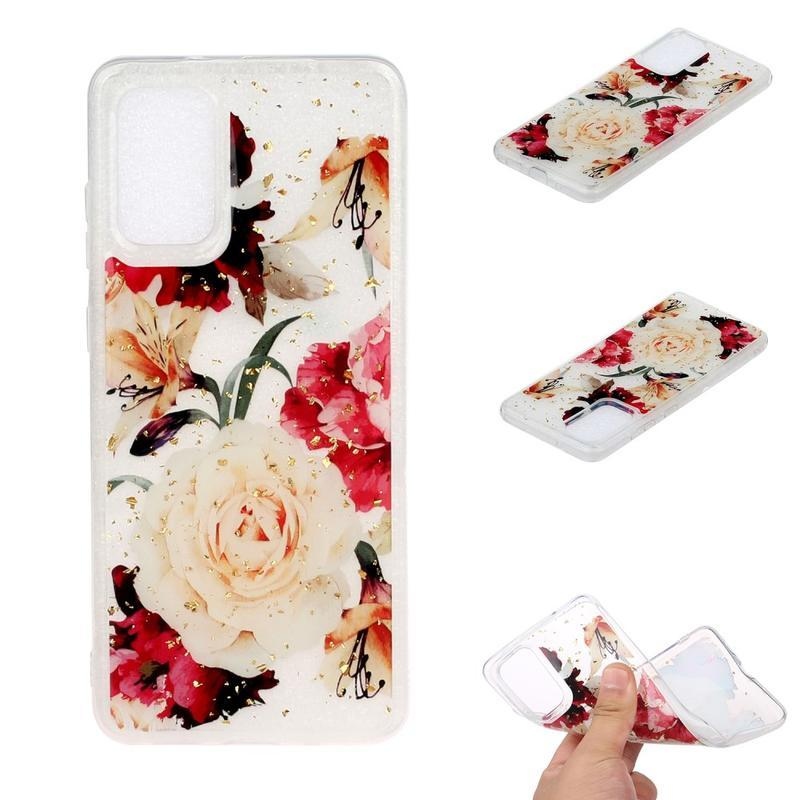Glitter gelový obal na mobil Samsung Galaxy S20 - bílý květ