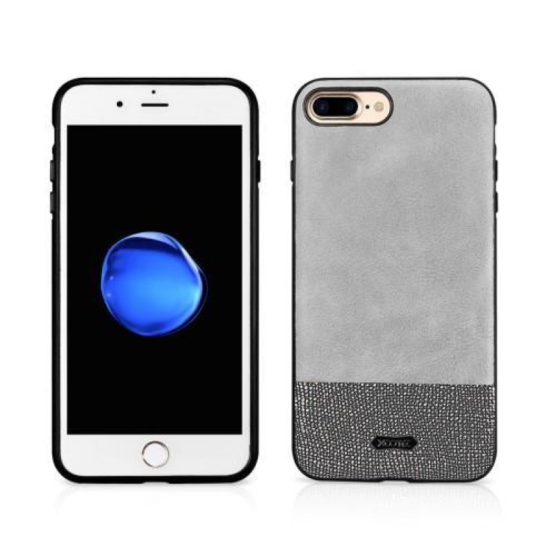 Glitter gelový obal s PU koženými zády na iPhone 7 Plus a 8 Plus - šedé