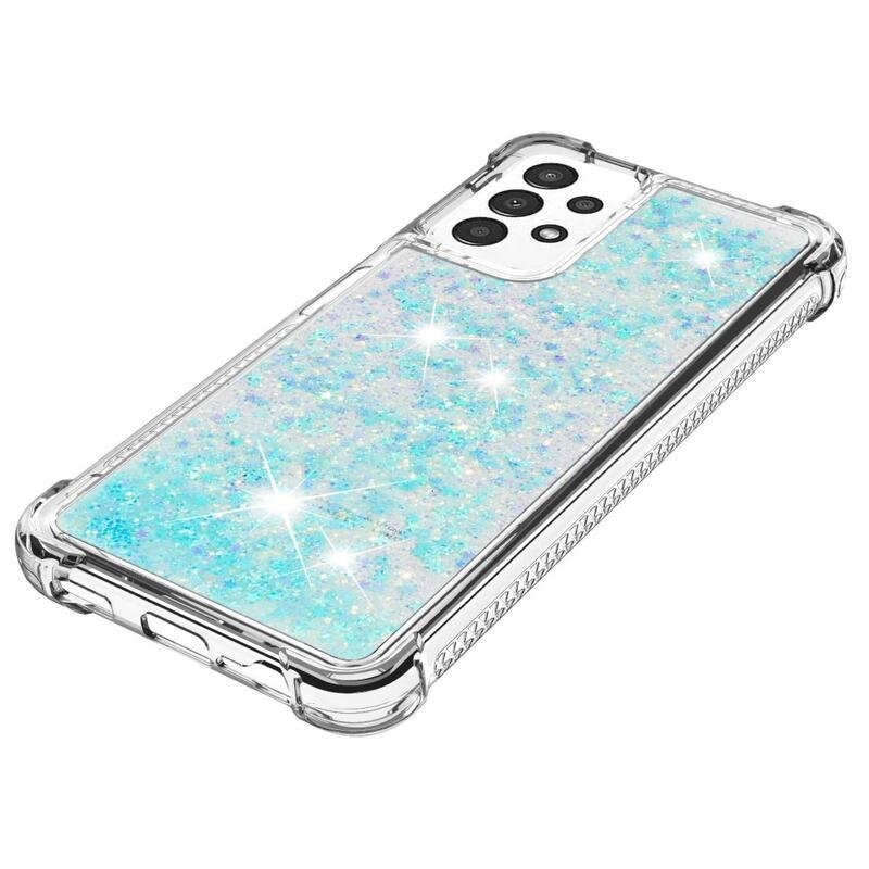 Glitter gelový přesýpací obal na mobil Samsung Galaxy A13 4G - modrý/hvězdičky