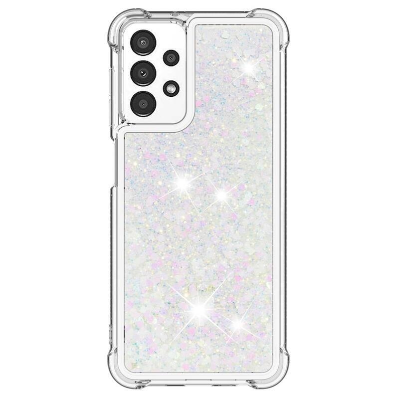Glitter gelový přesýpací obal na mobil Samsung Galaxy A13 4G - růžovostříbrný/srdíčka