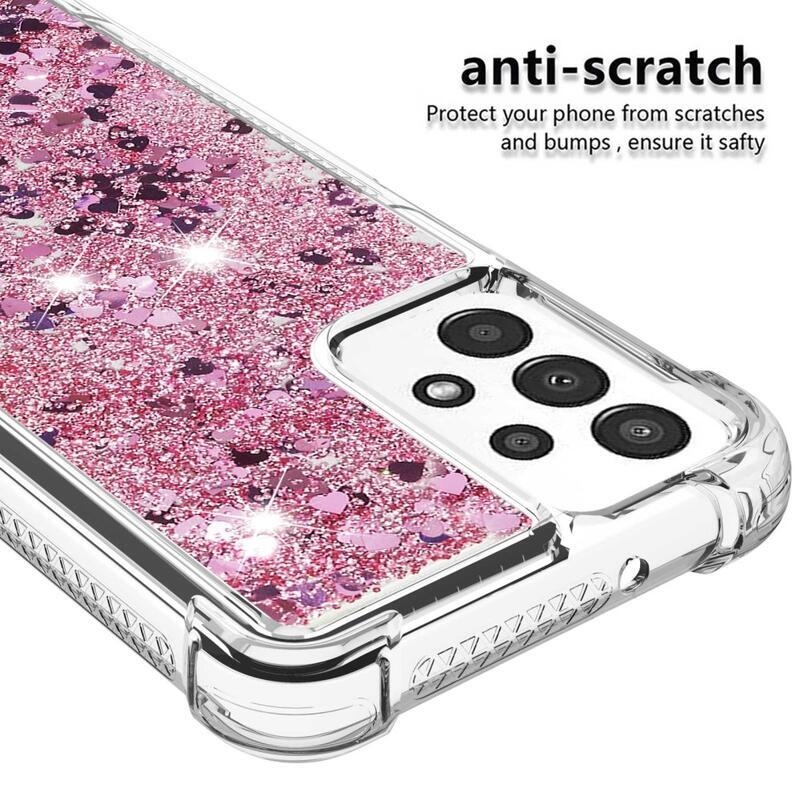 Glitter gelový přesýpací obal na mobil Samsung Galaxy A13 4G - růžovozlatý/srdíčka