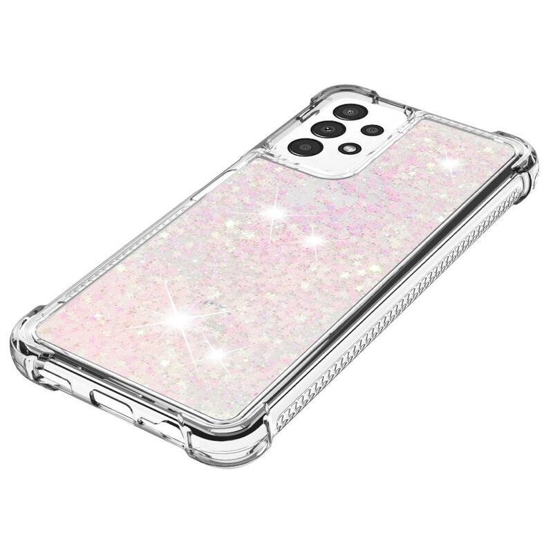Glitter gelový přesýpací obal na mobil Samsung Galaxy A13 4G - růžový/hvězdičky