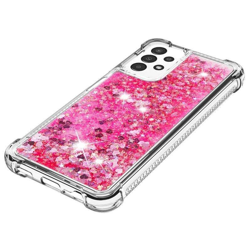 Glitter gelový přesýpací obal na mobil Samsung Galaxy A13 4G - růžový/srdíčka