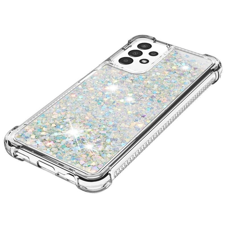 Glitter gelový přesýpací obal na mobil Samsung Galaxy A13 4G - stříbrný/srdíčka