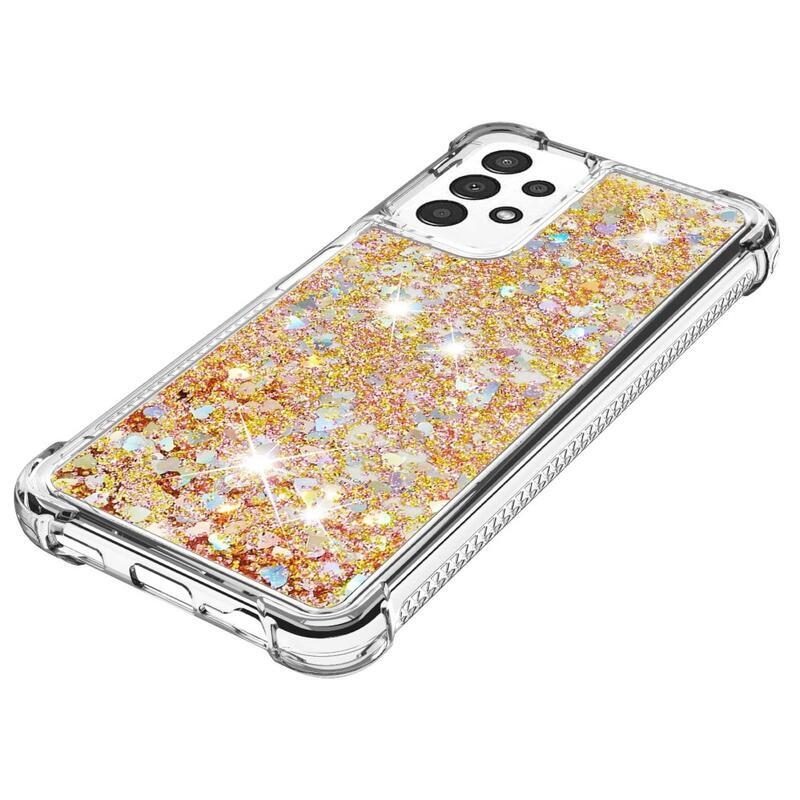 Glitter gelový přesýpací obal na mobil Samsung Galaxy A13 4G - zlatý/srdíčka