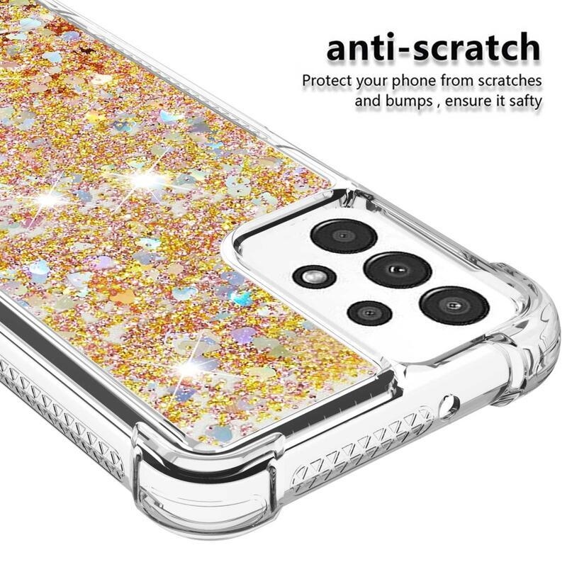 Glitter gelový přesýpací obal na mobil Samsung Galaxy A13 4G - zlatý/srdíčka