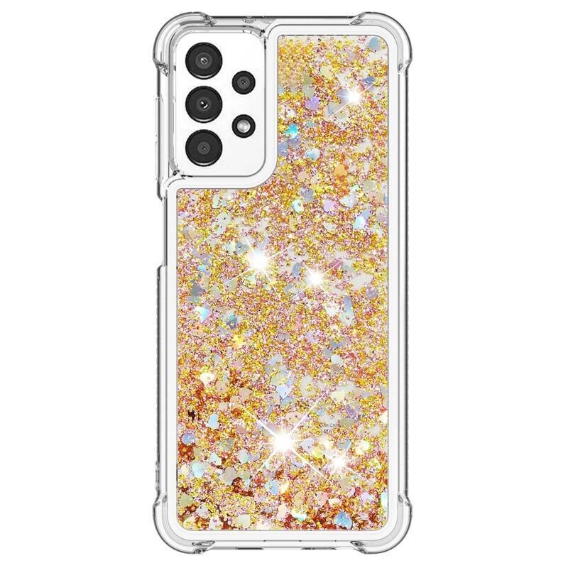 Glitter gelový přesýpací obal na mobil Samsung Galaxy A13 4G - zlatý/srdíčka