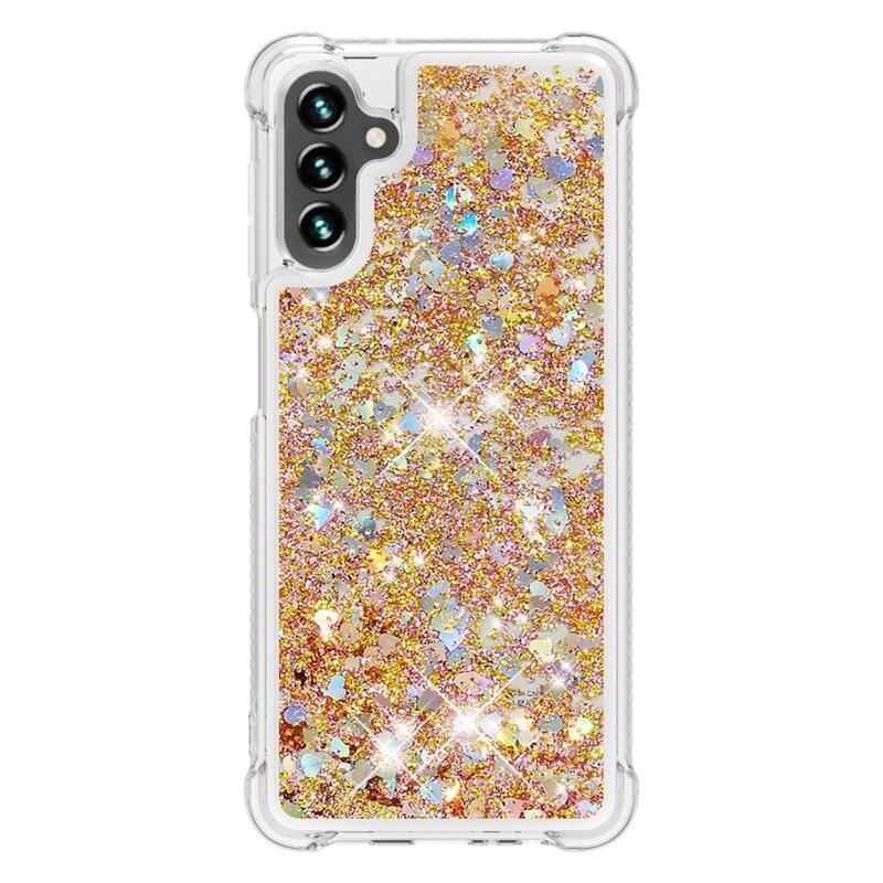 Glitter gelový přesýpací obal na mobil Samsung Galaxy A13 5G/Galaxy A04s (164.7 x 76.7 x 9.1 mm) - zlatý/srdíčka
