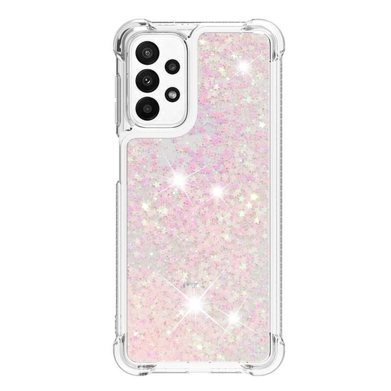 Glitter gelový přesýpací obal na mobil Samsung Galaxy A23 4G/5G - růžový/hnězdičky