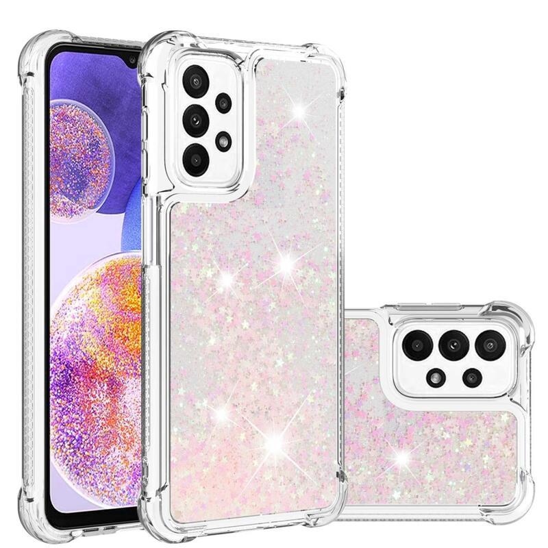 Glitter gelový přesýpací obal na mobil Samsung Galaxy A23 4G/5G - růžový/hnězdičky