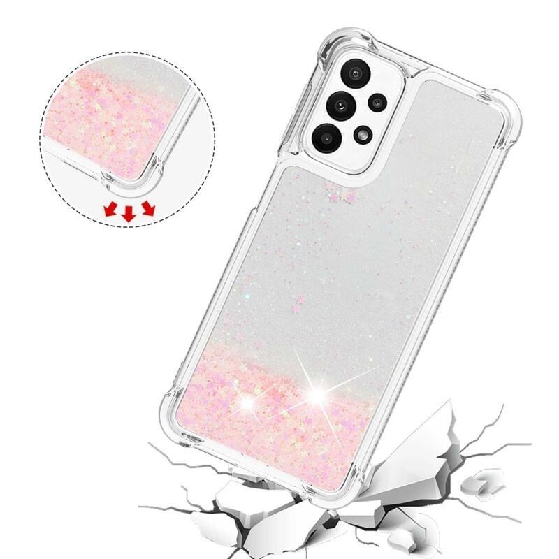 Glitter gelový přesýpací obal na mobil Samsung Galaxy A23 4G/5G - růžový/hnězdičky