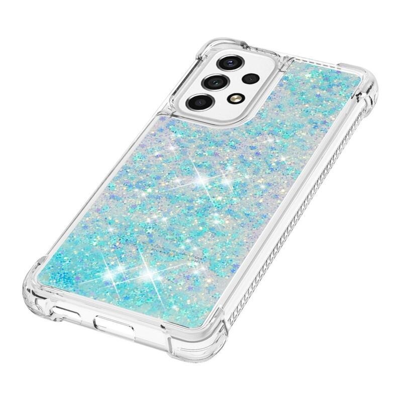 Glitter gelový přesýpací obal na mobil Samsung Galaxy A53 5G - modrý/hvězdičky