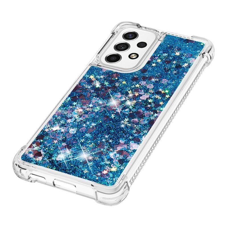 Glitter gelový přesýpací obal na mobil Samsung Galaxy A53 5G - modrý/srdíčka