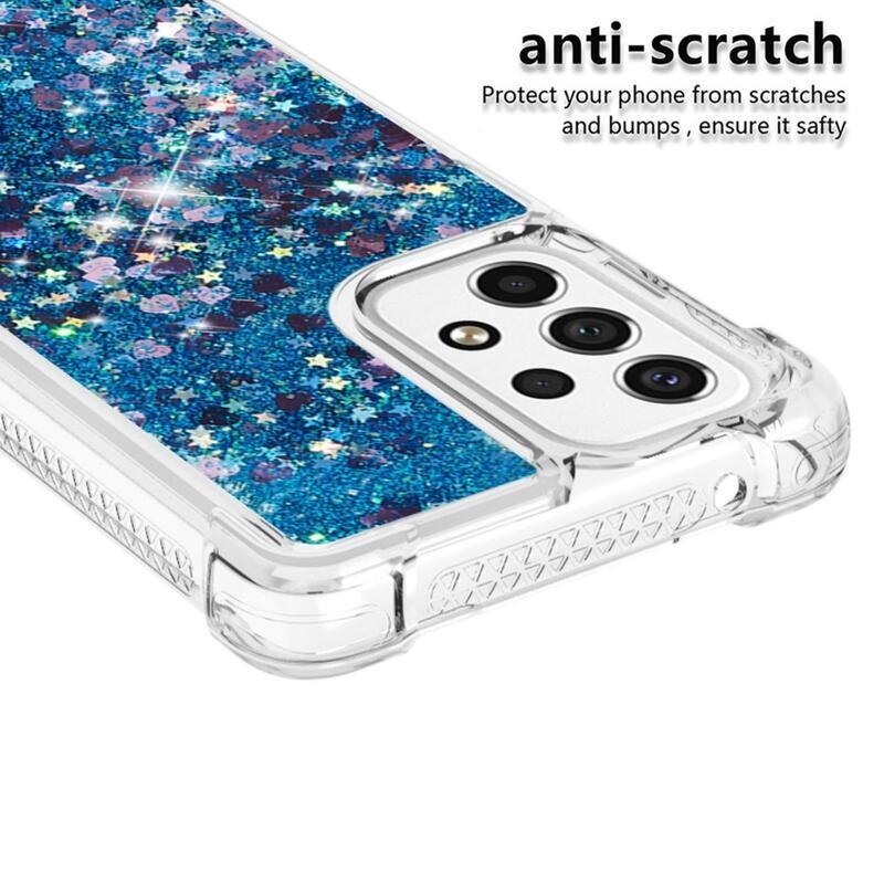Glitter gelový přesýpací obal na mobil Samsung Galaxy A53 5G - modrý/srdíčka
