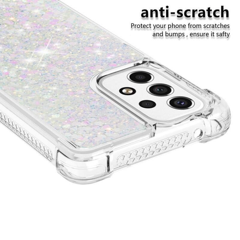Glitter gelový přesýpací obal na mobil Samsung Galaxy A53 5G - růžovostříbrný/srdíčka