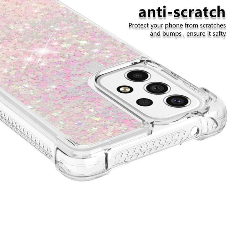 Glitter gelový přesýpací obal na mobil Samsung Galaxy A53 5G - růžový/hvězdičky