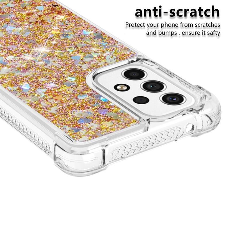 Glitter gelový přesýpací obal na mobil Samsung Galaxy A53 5G - zlatý/srdíčka