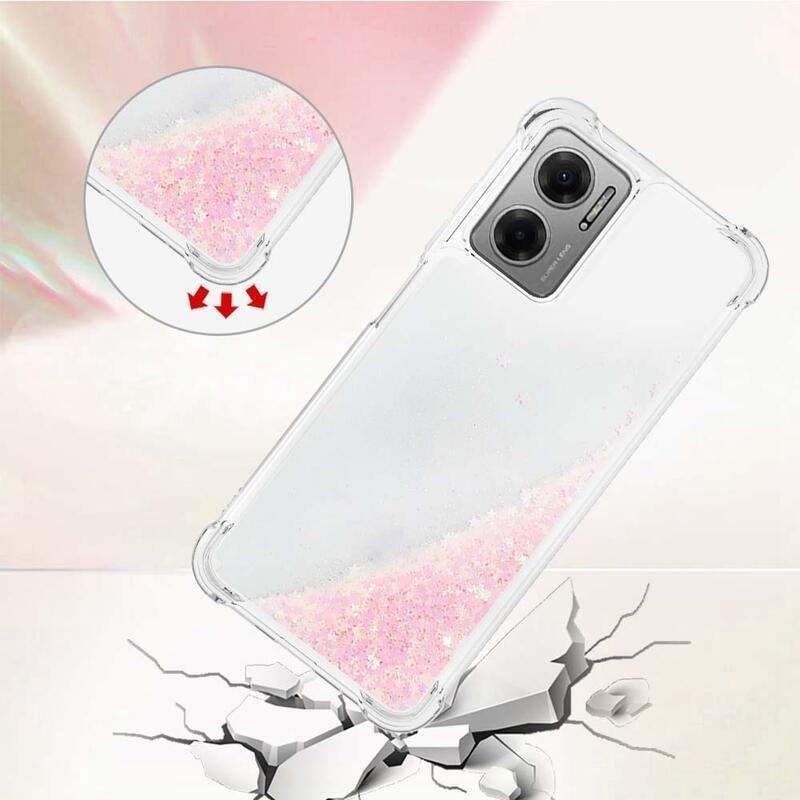 Glitter gelový přesýpací obal na mobil Xiaomi Poco M4 5G - růžový/hvězdičky