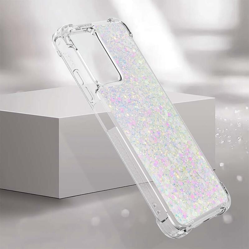 Glitter gelový přesýpací obal na mobil Xiaomi Redmi 10 5G - růžovostříbrný/srdíčka