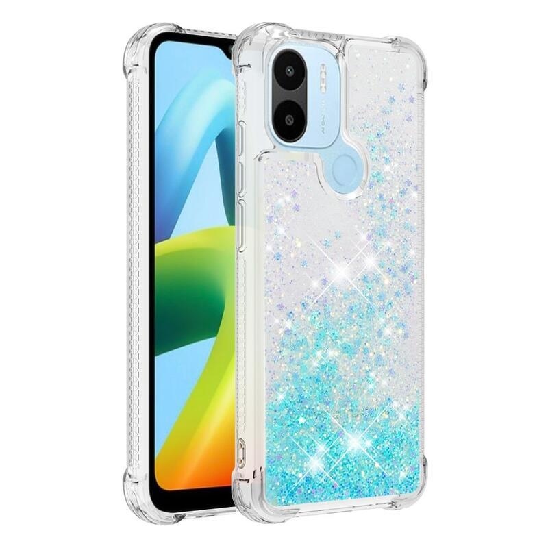 Glitter gelový přesýpací obal na mobil Xiaomi Redmi A1+/A2+ - modrý/hvězdičky