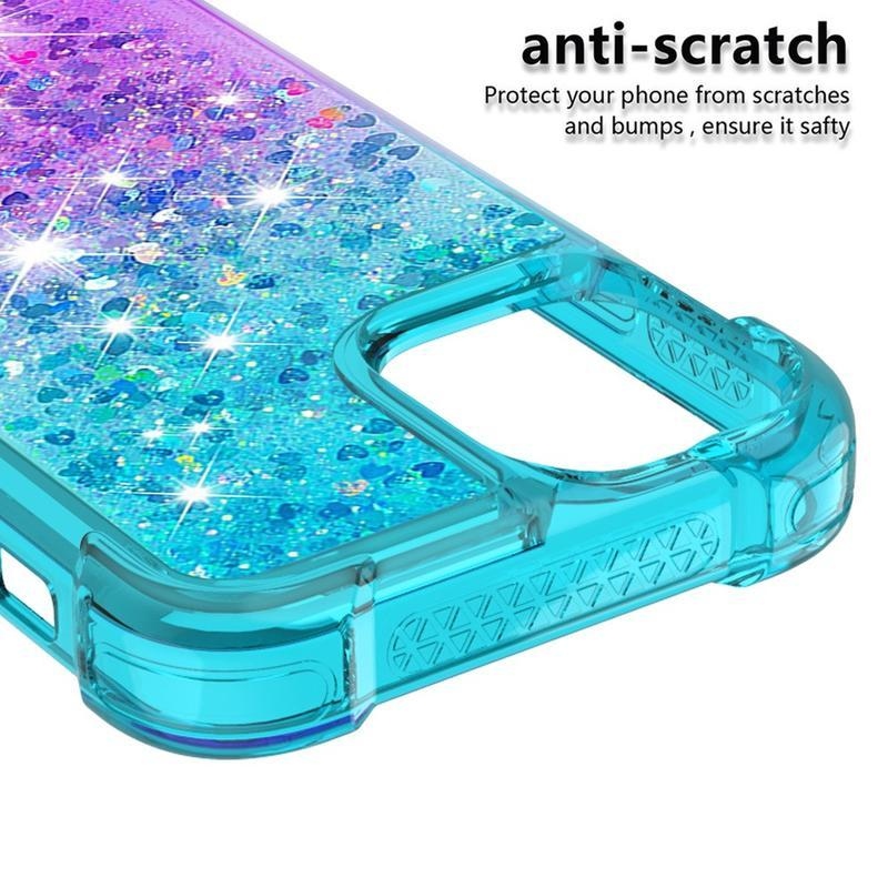 Glitter přesýpací gelový obal na mobil iPhone 12 mini - cyan/fialový