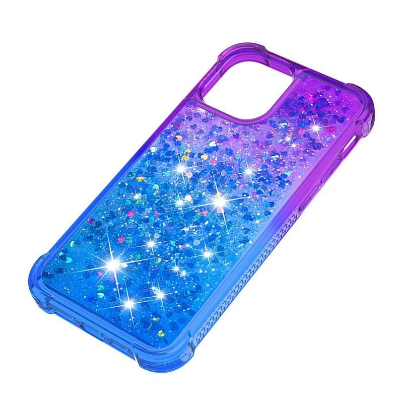 Glitter přesýpací gelový obal na mobil iPhone 12 mini - fialový/modrý
