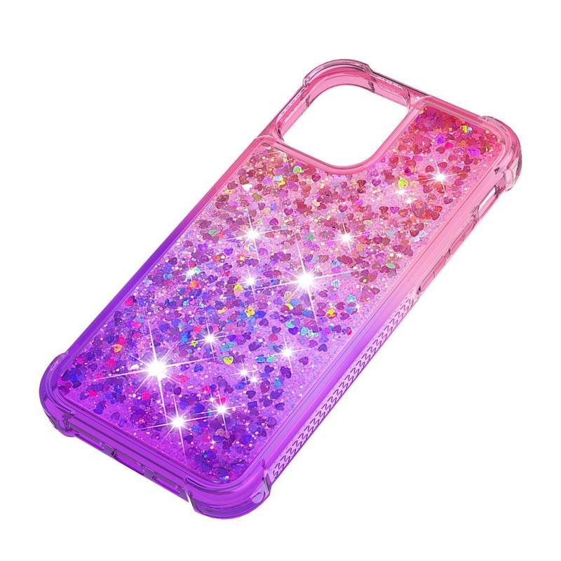 Glitter přesýpací gelový obal na mobil iPhone 12 mini - rose/fialový