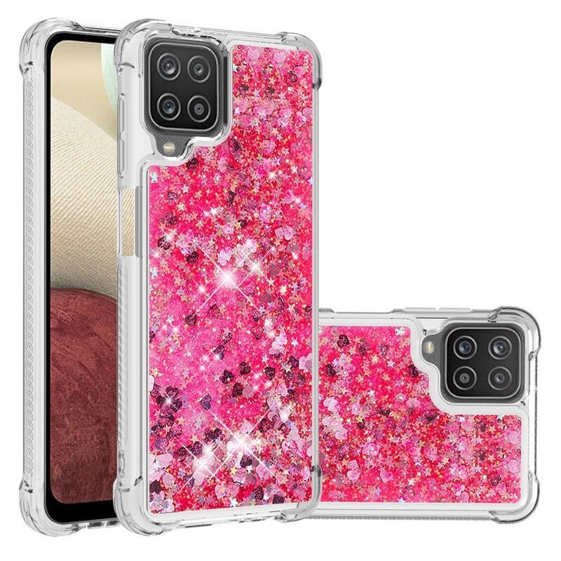 Glitter přesýpací gelový obal na mobil Samsung Galaxy A12/M12 - rose