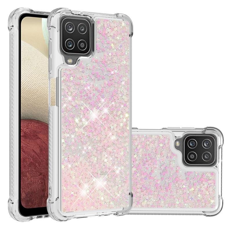 Glitter přesýpací gelový obal na mobil Samsung Galaxy A12/M12 - růžová