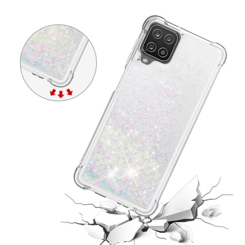 Glitter přesýpací gelový obal na mobil Samsung Galaxy A12/M12 - stříbrná