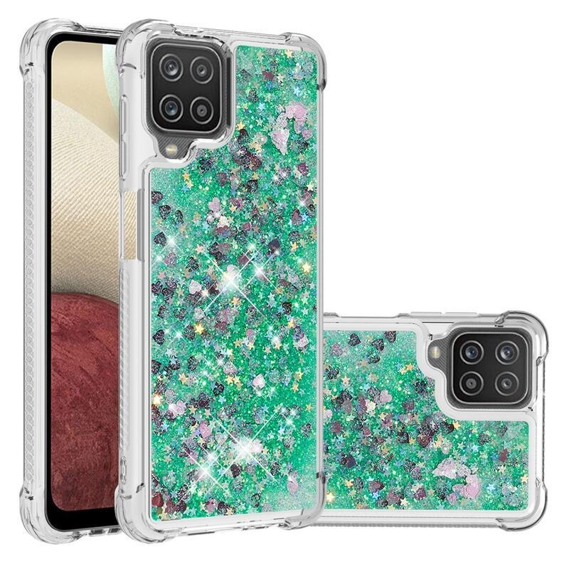Glitter přesýpací gelový obal na mobil Samsung Galaxy A12/M12 - zelená