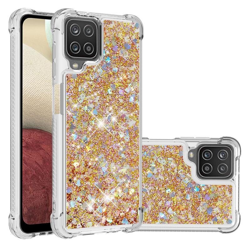 Glitter přesýpací gelový obal na mobil Samsung Galaxy A12/M12 - zlatá