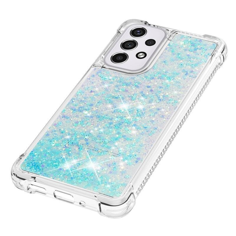Glitter přesýpací gelový obal na mobil Samsung Galaxy A33 5G - modrý/hvězdičky