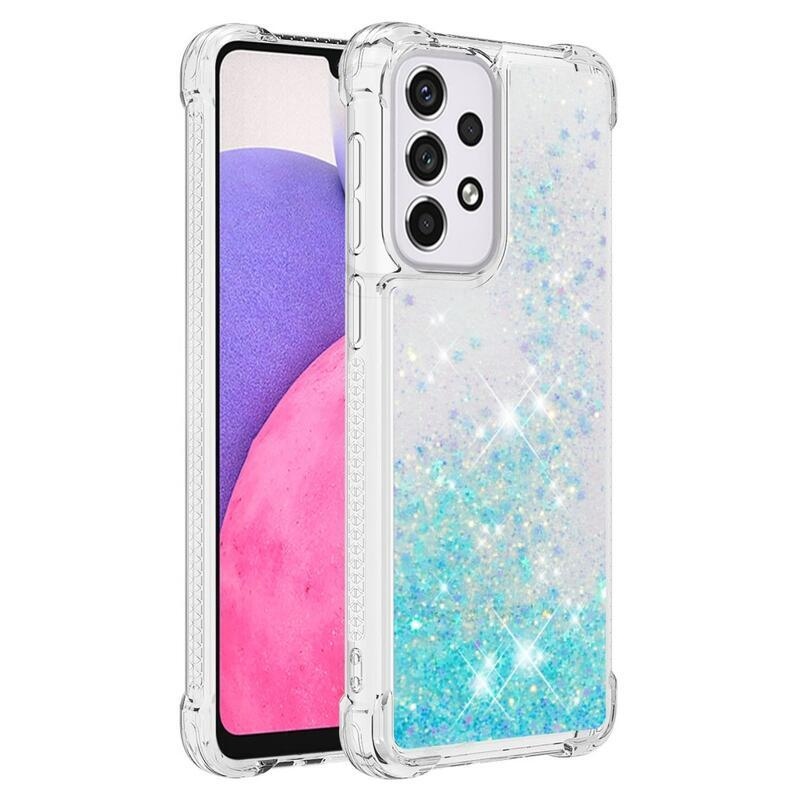 Glitter přesýpací gelový obal na mobil Samsung Galaxy A33 5G - modrý/hvězdičky