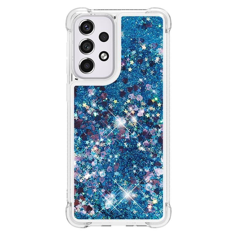 Glitter přesýpací gelový obal na mobil Samsung Galaxy A33 5G - modrý/srdíčka
