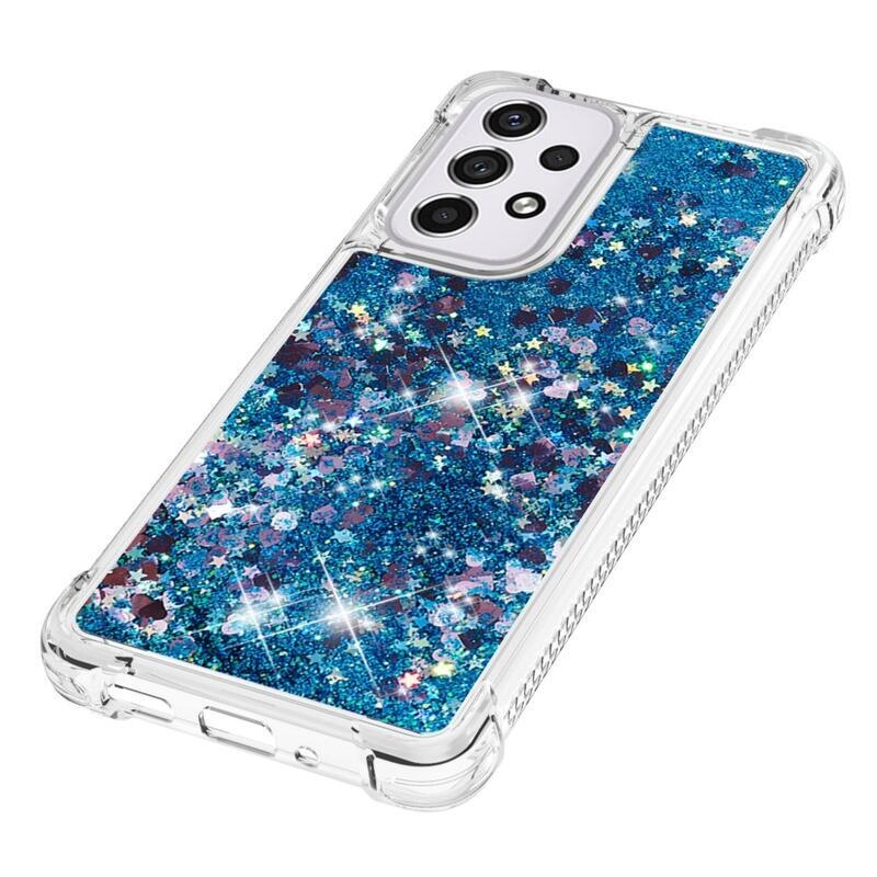 Glitter přesýpací gelový obal na mobil Samsung Galaxy A33 5G - modrý/srdíčka