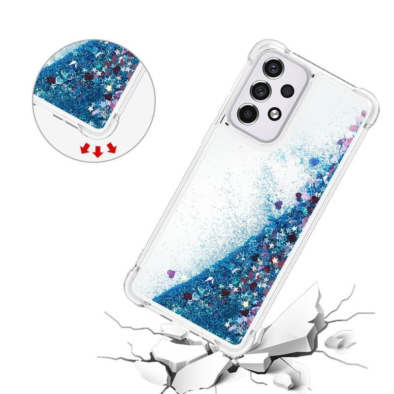 Glitter přesýpací gelový obal na mobil Samsung Galaxy A33 5G - modrý/srdíčka