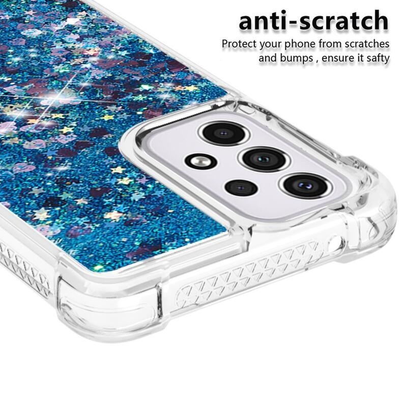 Glitter přesýpací gelový obal na mobil Samsung Galaxy A33 5G - modrý/srdíčka