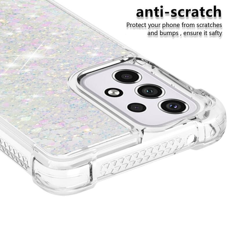 Glitter přesýpací gelový obal na mobil Samsung Galaxy A33 5G - růžovostříbrný/srdíčka