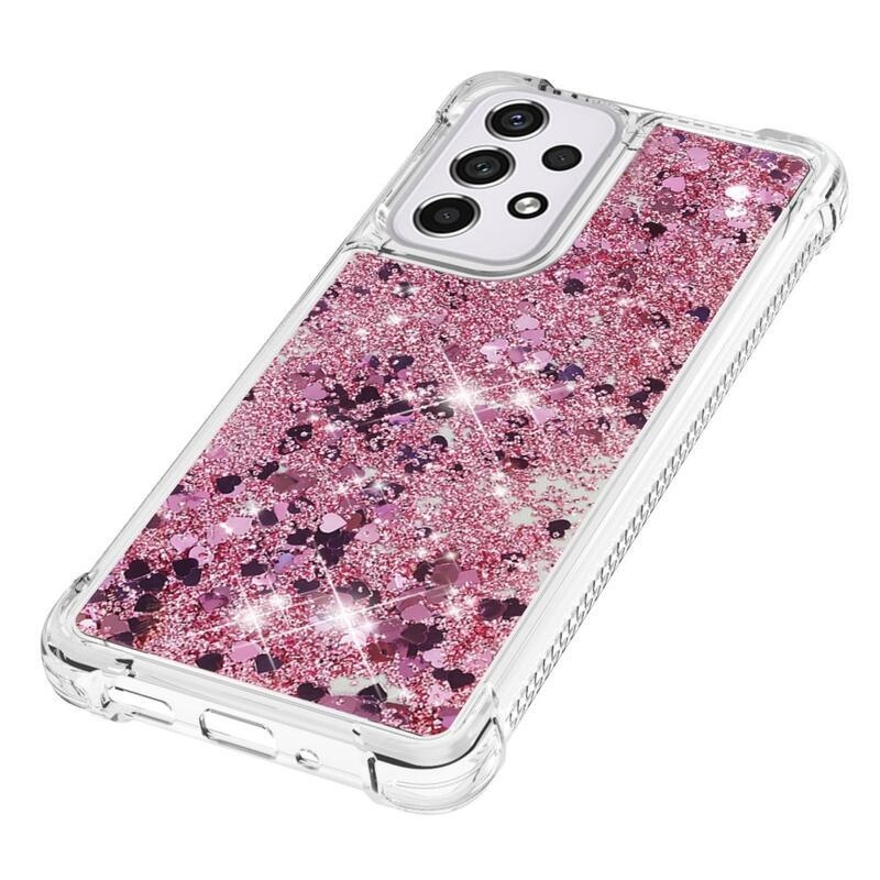 Glitter přesýpací gelový obal na mobil Samsung Galaxy A33 5G - růžovozlatý/srdíčka