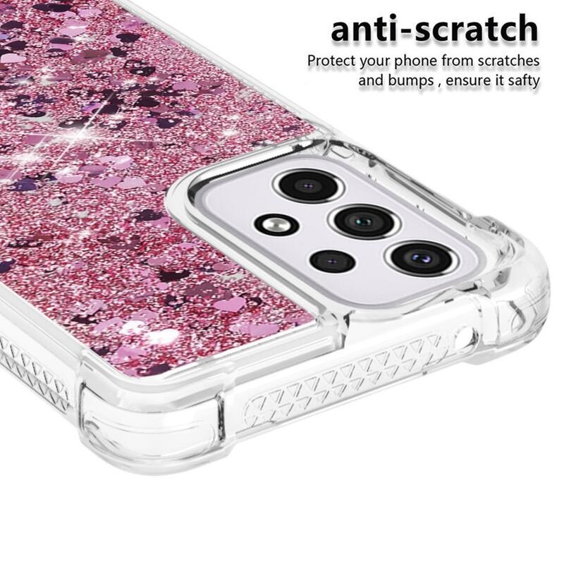 Glitter přesýpací gelový obal na mobil Samsung Galaxy A33 5G - růžovozlatý/srdíčka
