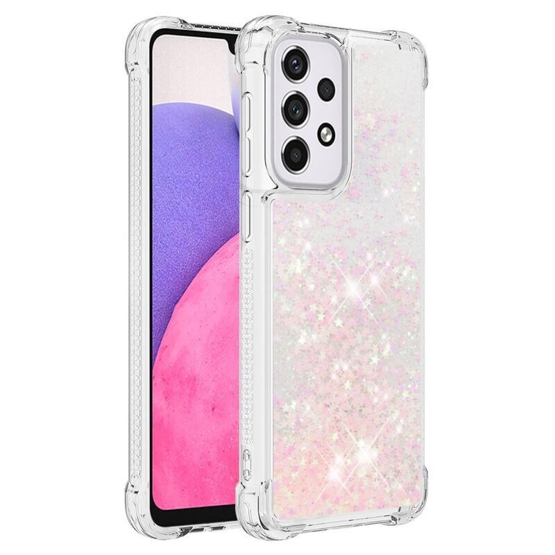 Glitter přesýpací gelový obal na mobil Samsung Galaxy A33 5G - růžový/hvězdičky