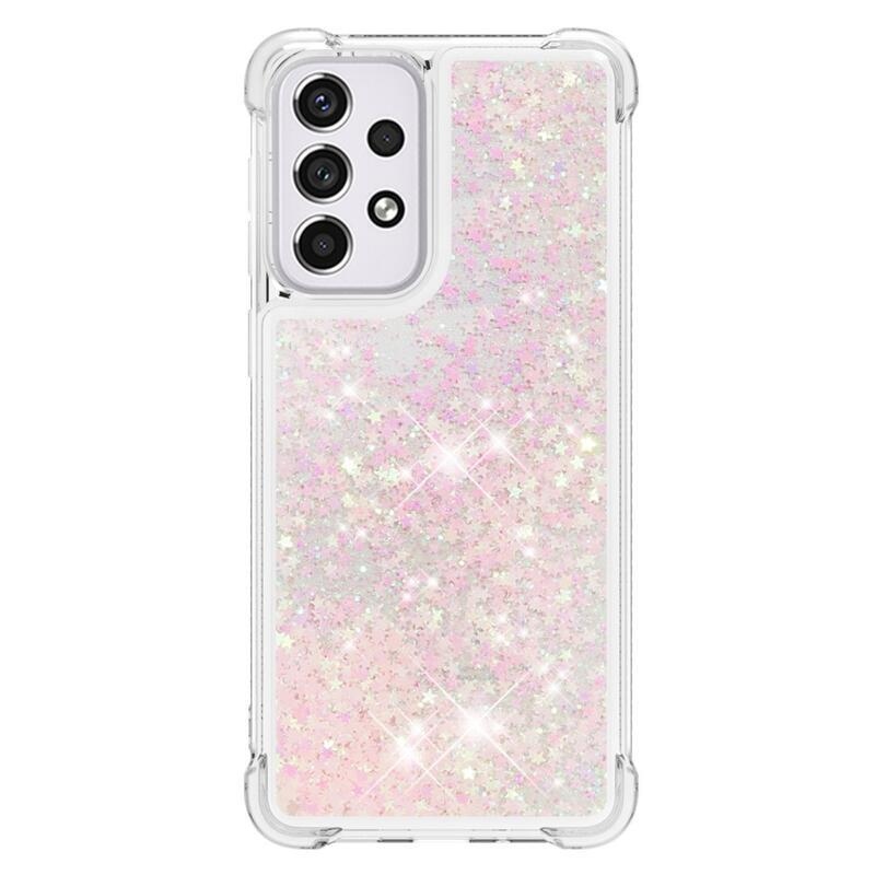 Glitter přesýpací gelový obal na mobil Samsung Galaxy A33 5G - růžový/hvězdičky