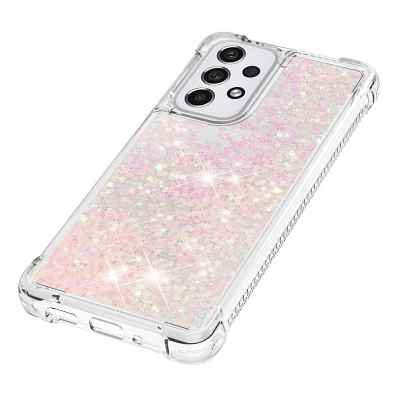 Glitter přesýpací gelový obal na mobil Samsung Galaxy A33 5G - růžový/hvězdičky