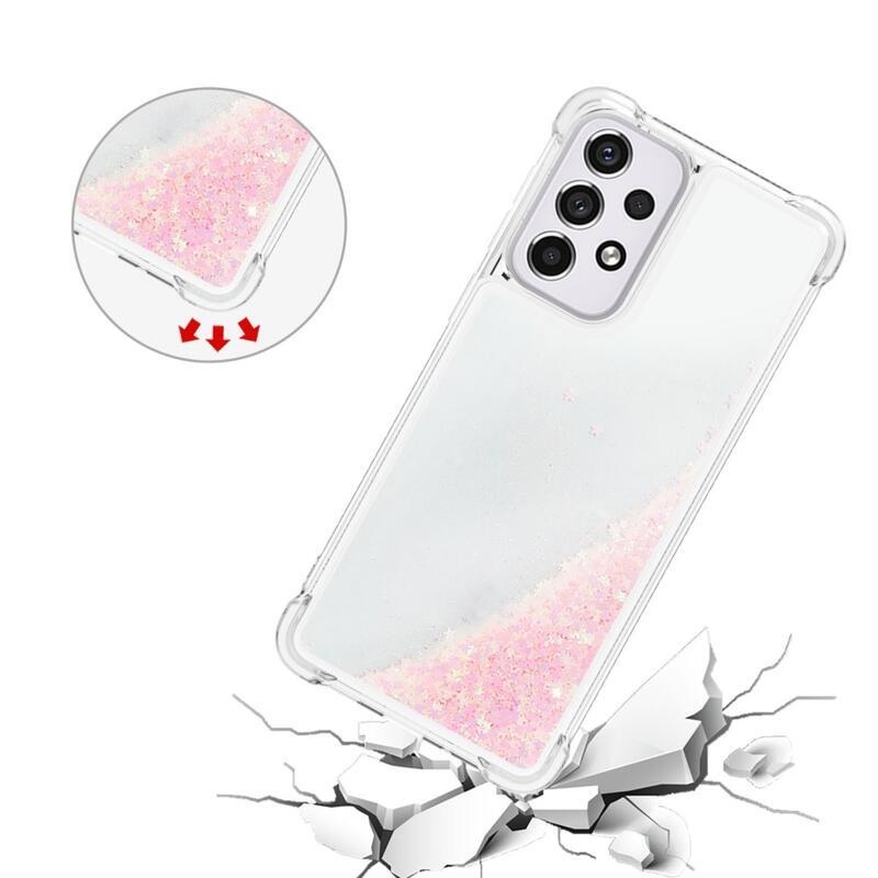 Glitter přesýpací gelový obal na mobil Samsung Galaxy A33 5G - růžový/hvězdičky
