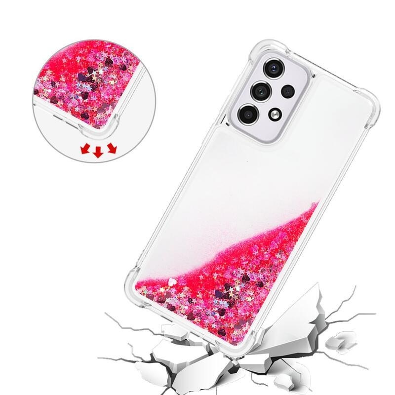 Glitter přesýpací gelový obal na mobil Samsung Galaxy A33 5G - růžový/srdíčka