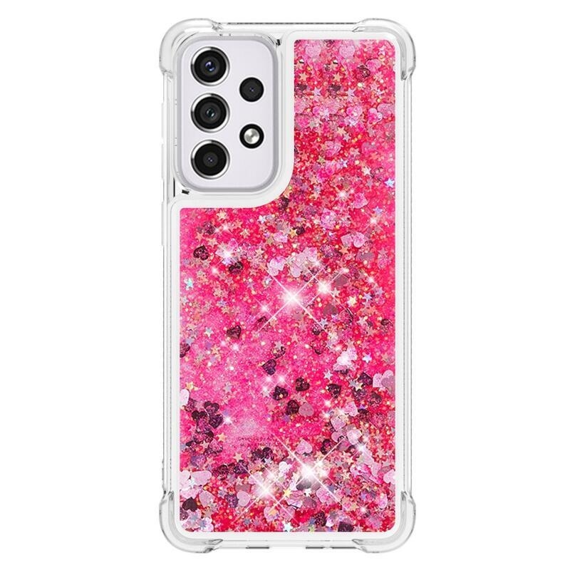 Glitter přesýpací gelový obal na mobil Samsung Galaxy A33 5G - růžový/srdíčka