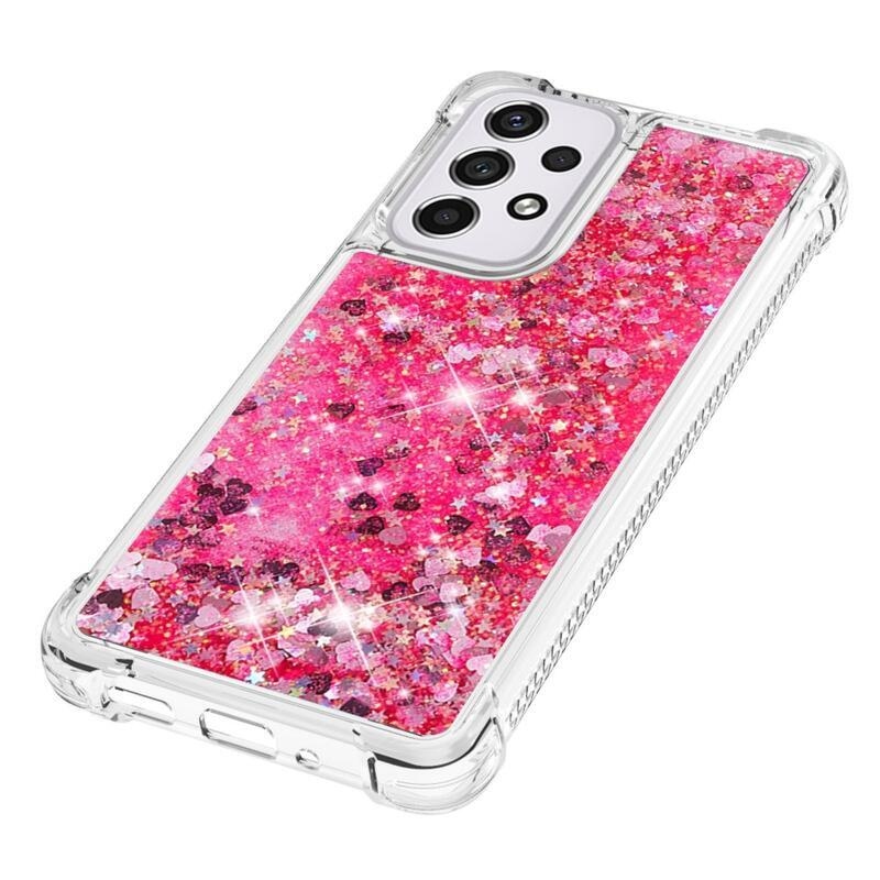 Glitter přesýpací gelový obal na mobil Samsung Galaxy A33 5G - růžový/srdíčka