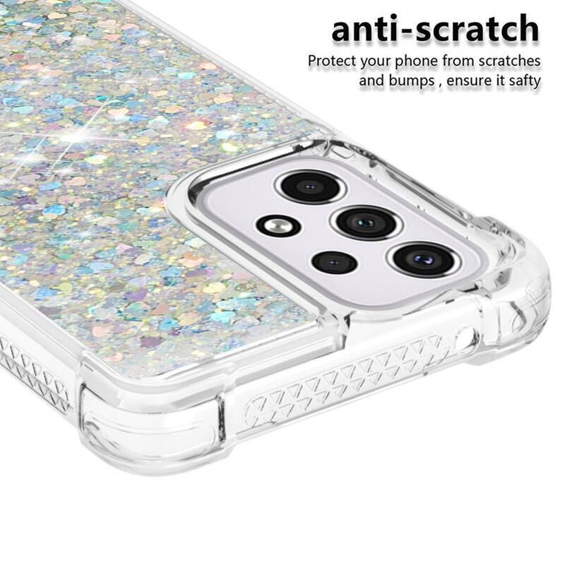 Glitter přesýpací gelový obal na mobil Samsung Galaxy A33 5G - stříbrný/srdíčka